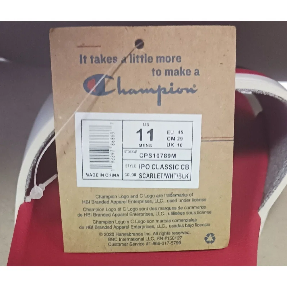 Champion Ipo Classic CB Scarlet Mens Red White Black Sandals Slides Size 11 New